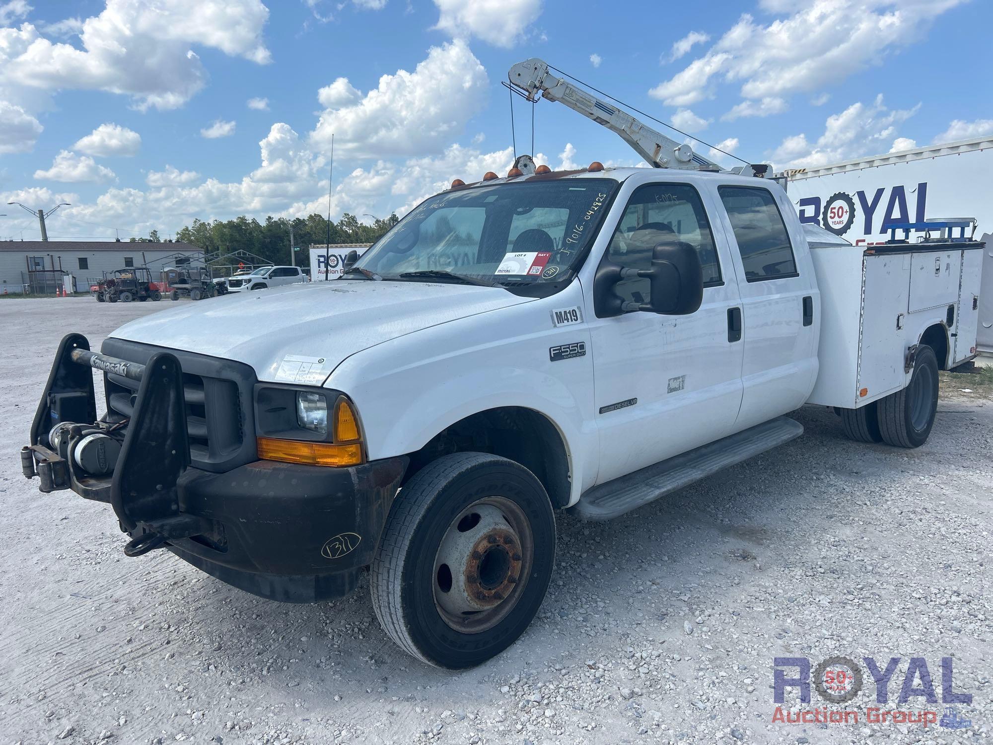 2001 Ford F-550 Crew Cab Auto Crane 4004EH 4,000LB Mechanics Crane Service Truck