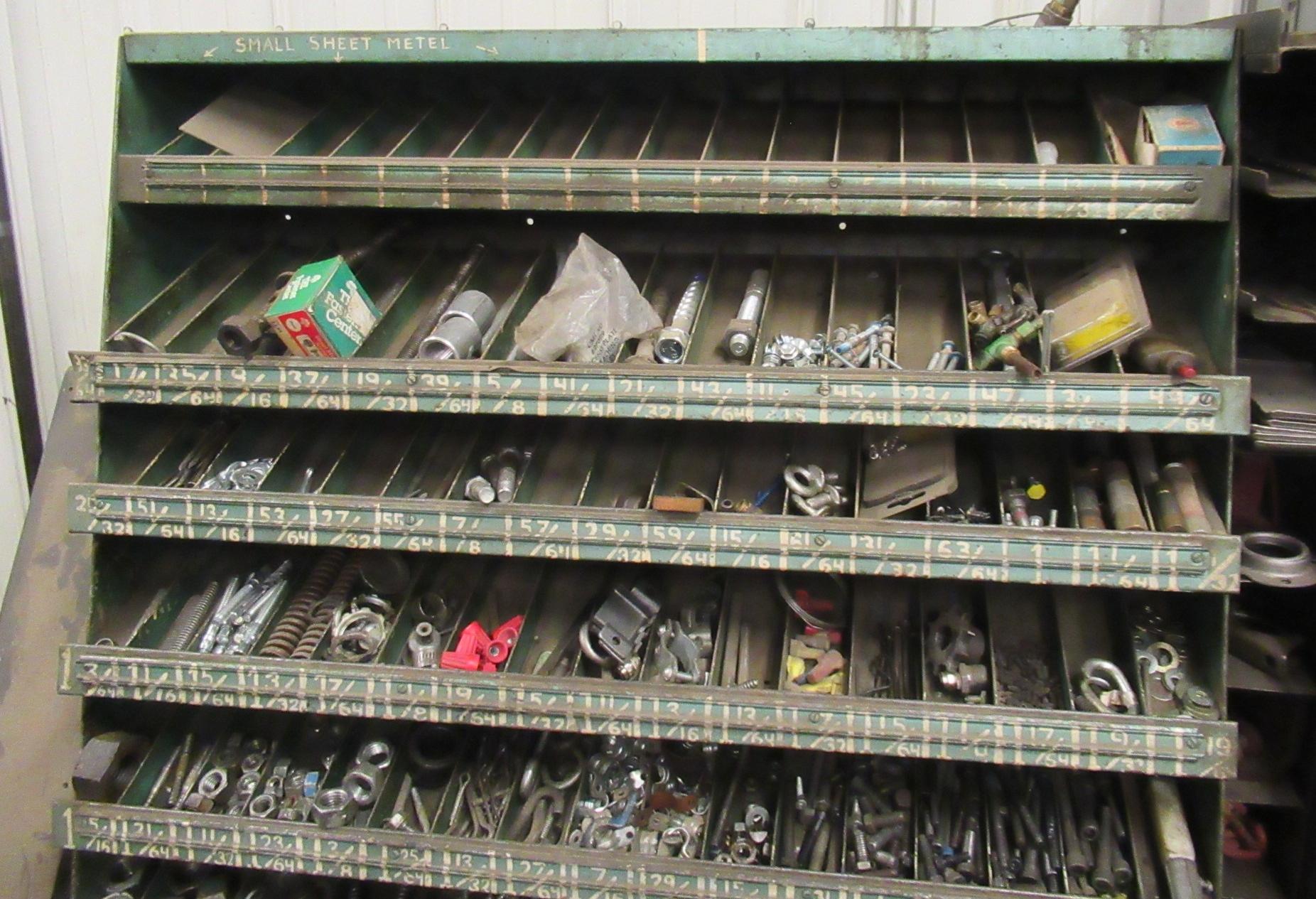 Metal Shop Cabinet And Metal Organizer With Assorted Hardware Including Nut