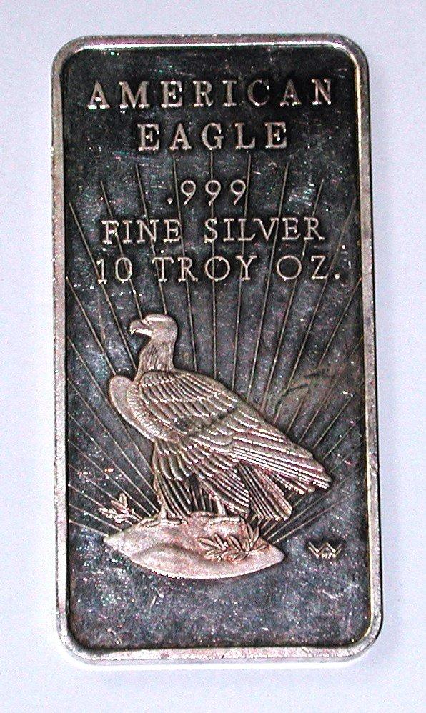 TEN (10) TROY OUNCE .999 FINE SILVER BAR