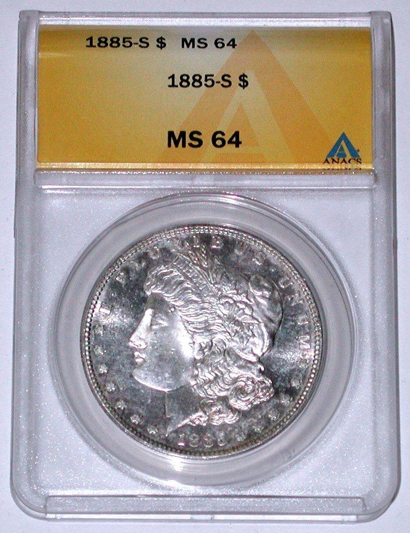 1885-S MORGAN DOLLAR - ANACS MS64