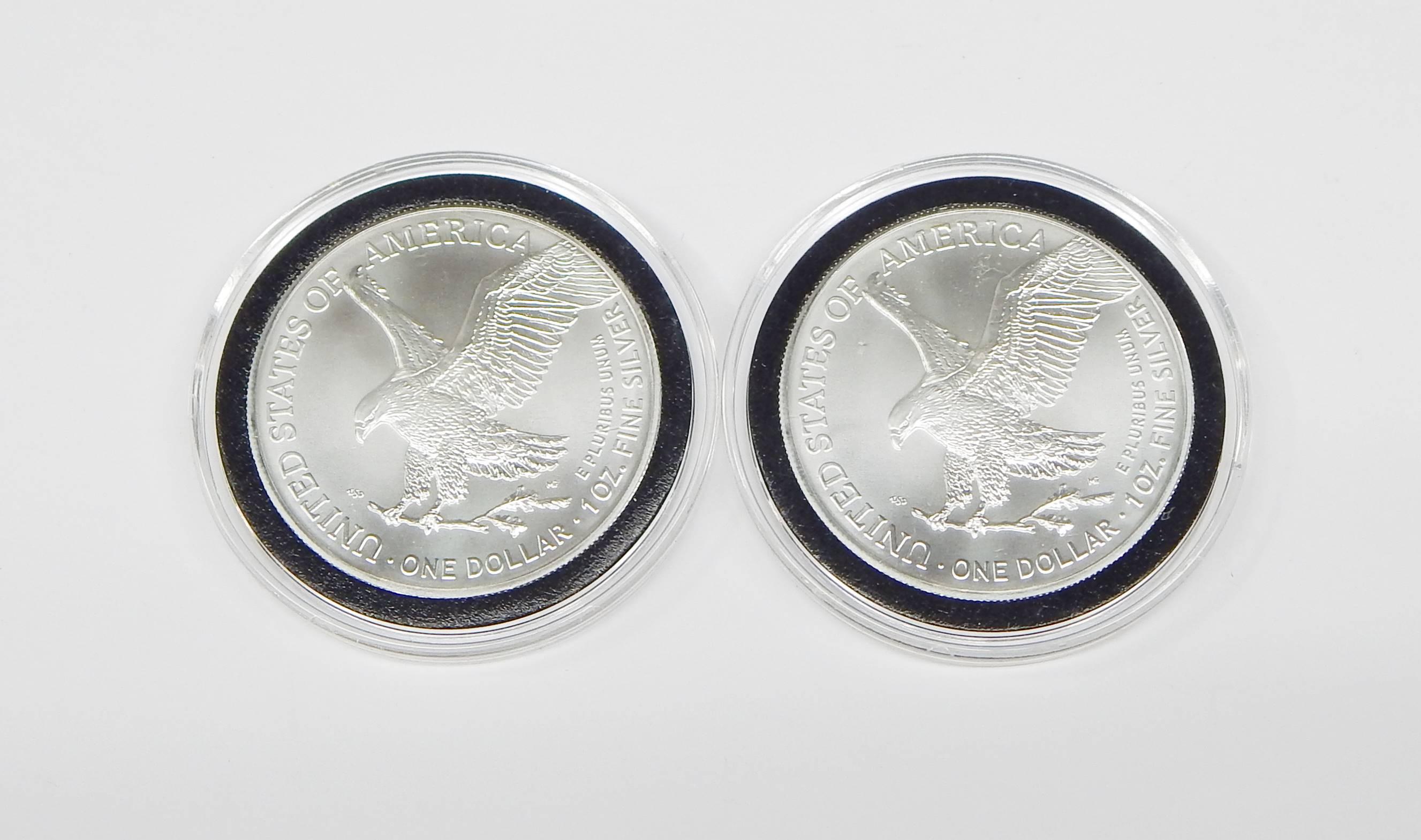 TWO (2) 2021 TYPE 2 (NEW REVERSE) SILVER EAGLES in AIRTITES