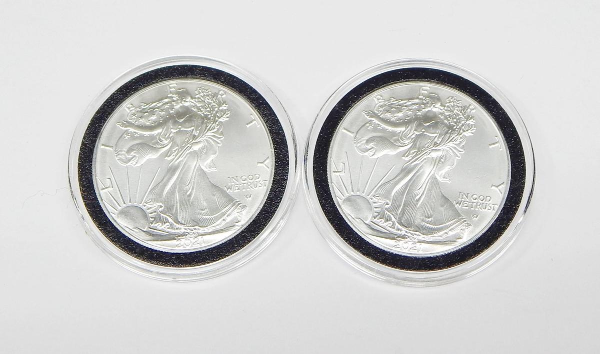 TWO (2) 2021 TYPE 2 (NEW REVERSE) SILVER EAGLES in AIRTITES