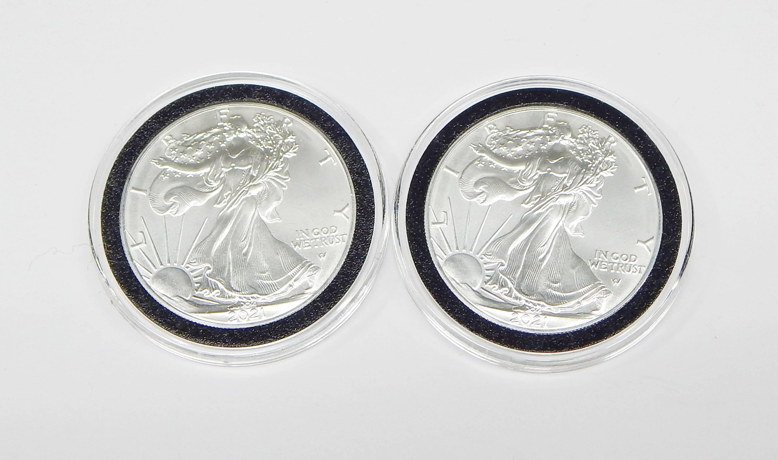 TWO (2) 2021 TYPE 2 (NEW REVERSE) SILVER EAGLES in AIRTITES