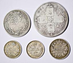 FIVE (5) OLD CANADA & GREAT BRITAIN SILVER COINS