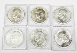 SIX (6) SILVER UNCIRCULATED EISENHOWER DOLLARS in PLASTIC HOLDERS
