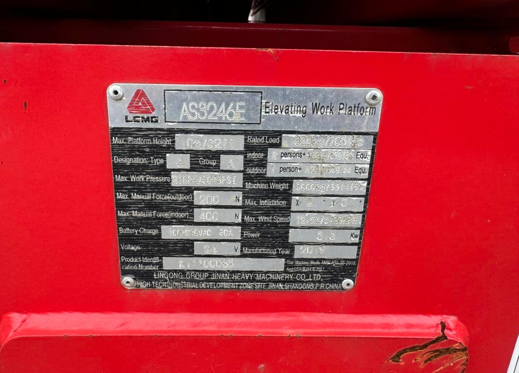 2019 LGMG AS3246E 32’ Scissor Lift (INOP)