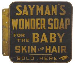 Country Store Flange Sign, Sayman's Wonder Soap, dbl-sided litho on steel,