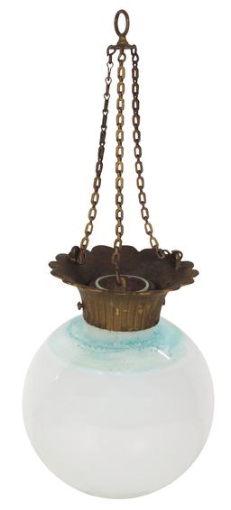 Apothecary Hanging Show Globe, 19th C. blown glass w/2-pc iron collar, hang