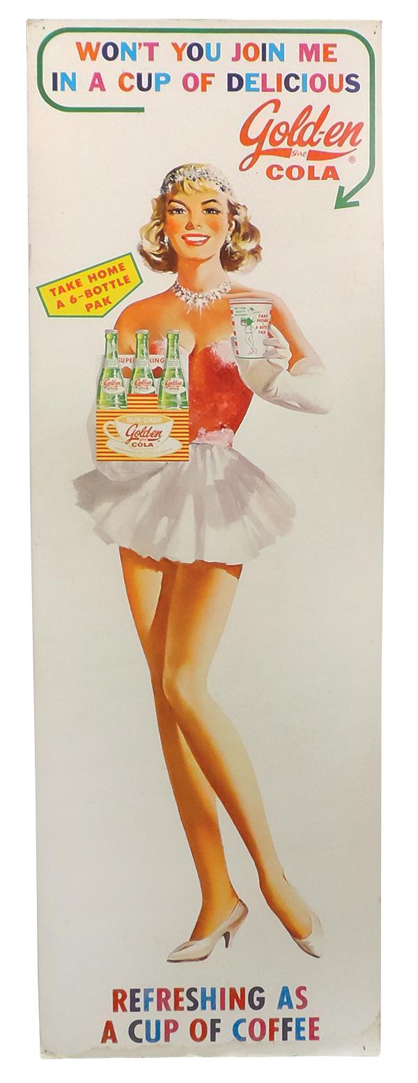 Soda Fountain Golden Girl Cola Sign, litho on cdbd of pretty girl w/pro