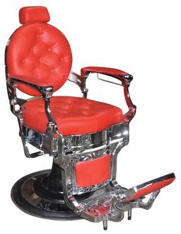 Barber Chair, Vanquish model in chrome & red upholstery, mfgd by DIR, Exc+