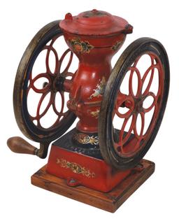 Coffee Mill, Enterprise cast iron double wheel countertop w/orig paint & de