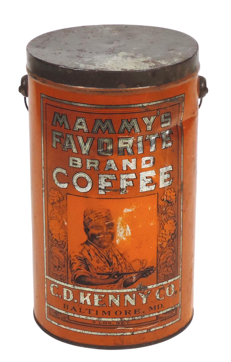 Black Americana Mammy's Coffee Container, 4 lb litho on tin w/label on two