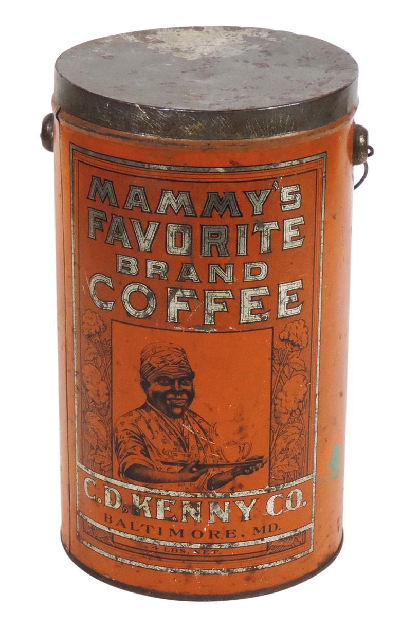 Black Americana Mammy's Coffee Container, 4 lb litho on tin w/label on two