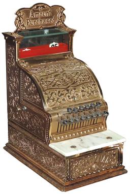 Candy Store National Cash Register, Scarce model #250, brass w/fancy scroll