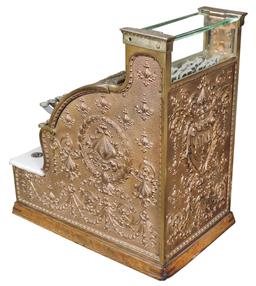 National Cash Register, Candy Store Model 333, ornate embossed brass w/mone