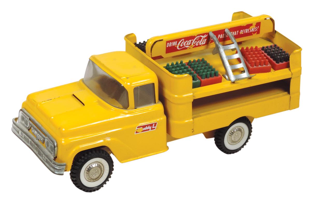 Coca-Cola Buddy L Toy Truck, c.1950's, yellow w/red decals, 8 bottle cases