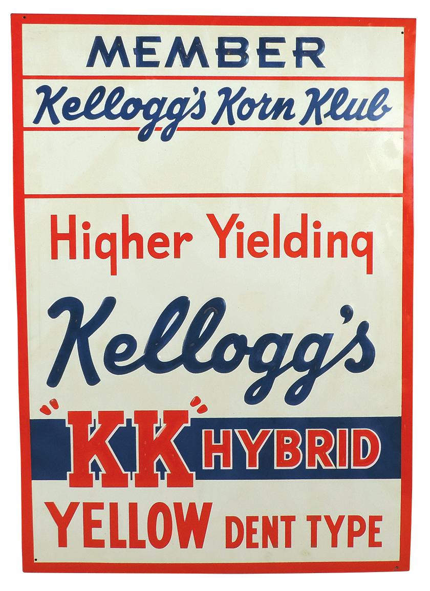 Feed Store Kellogg's "KK" Hybrid Sign, Member Kellogg's Korn Klub, embossed