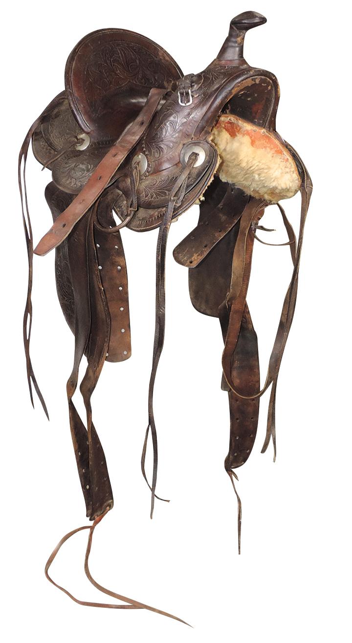 Western Stock Saddle, tooled leather c.1890-1920, by F. A. Meanea-Cheyenne,