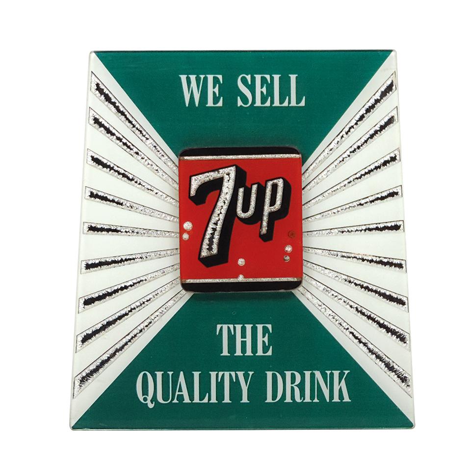 Soda Fountain Sign, We Sell The Quality Drink-7up, two-layer glass w/silver