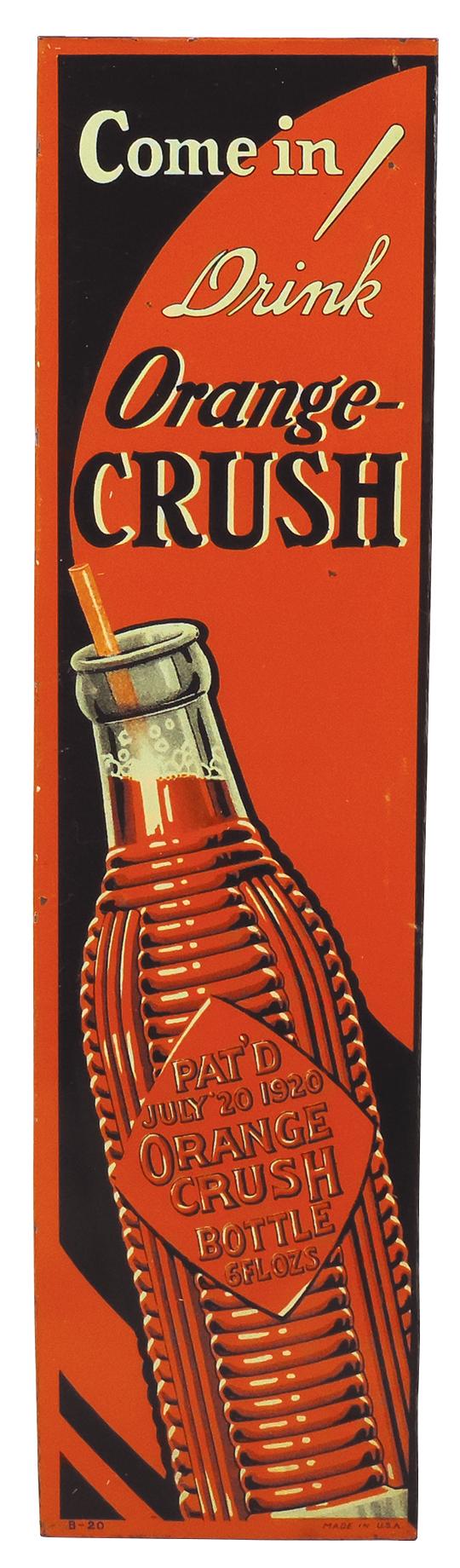 Soda Fountain Door Push, Orange-Crush, embossed metal picturing the 6 oz Or