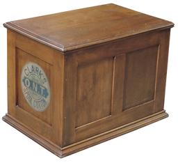 Spool Cabinet, Clark's O.N.T. walnut 9-drawer w/etched ruby glass & pearled