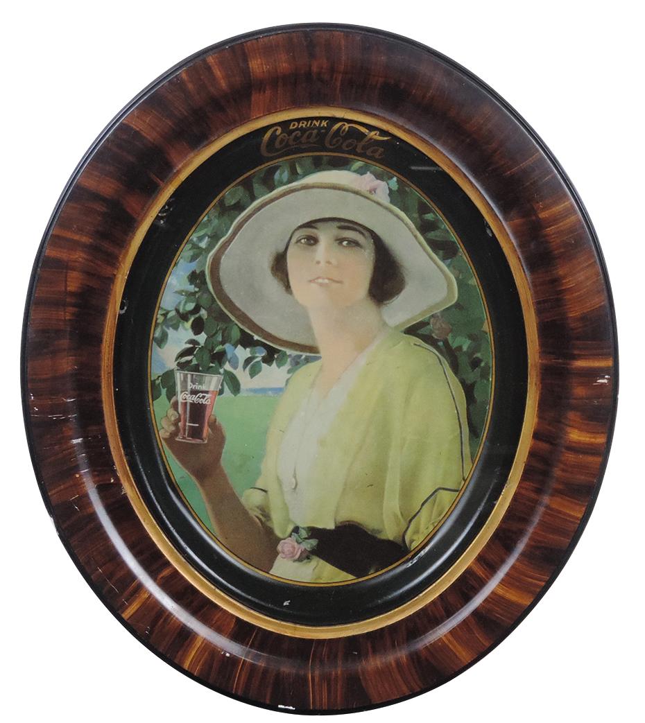 Coca-Cola Serving Tray, c.1920, large litho on metal oval w/pretty girl in