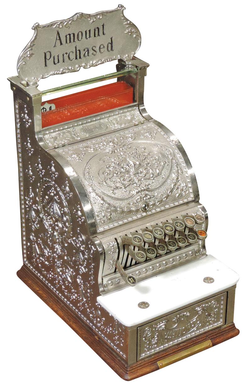 National Cash Register, Model 313, c.1910, ornate cast brass w/nickel finis