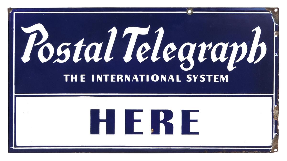 Postal Telegraph Sign, DSP flange on steel, mfgd by Tennessee Enamel Mfg Co