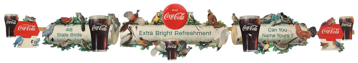 Coca-Cola State Birds Festoon, 1956, 5-pc litho on cdbd diecut, "Extra Brig