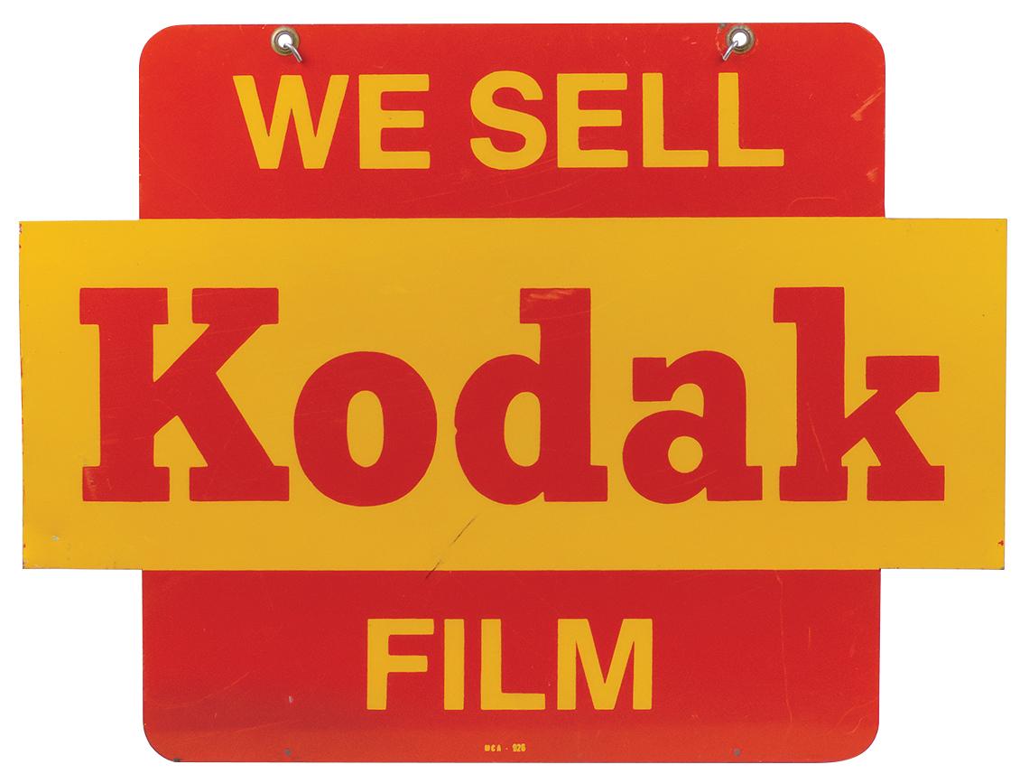 Drug Store Kodak Sign, double-sided diecut metal "We Sell Film", marked MCA