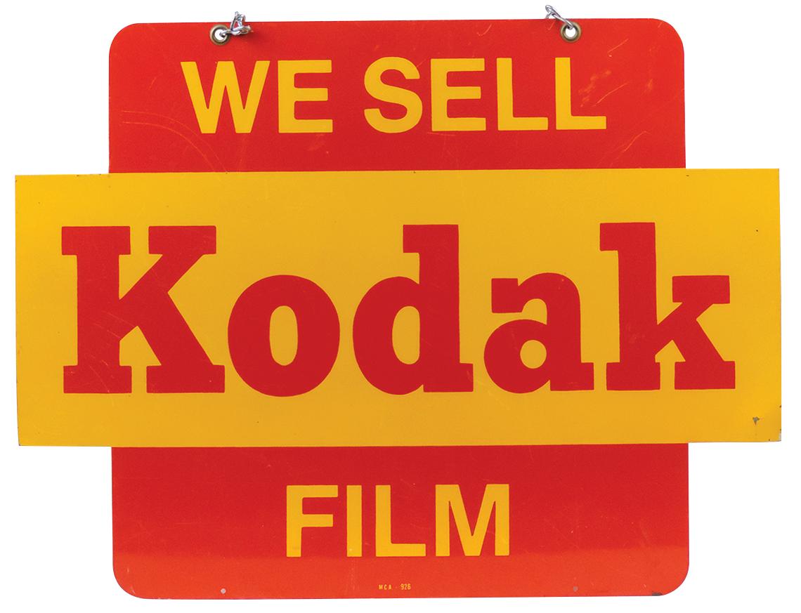 Drug Store Kodak Sign, double-sided diecut metal "We Sell Film", marked MCA