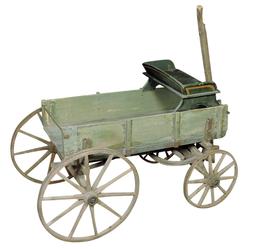 Child's Harvard Goat Wagon, wood w/spoked iron rim wheels & remnants of ori