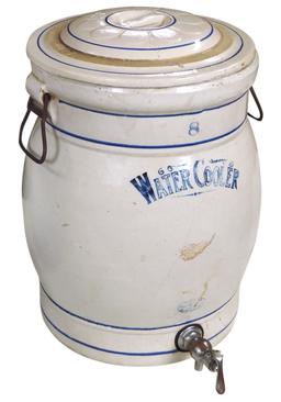 Stoneware Water Cooler, Red Wing Union Stoneware 8 gal w/bail handles & #5