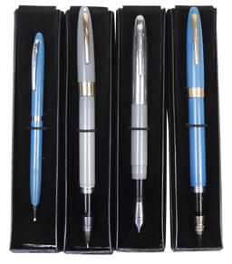 Fountain Pens & Desk Sets (7), Parker 51 & 61 in onyx bases, Sheaffer White