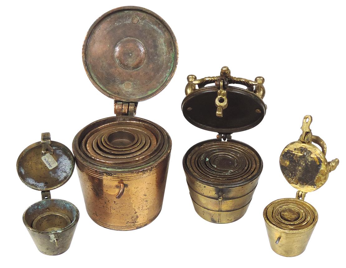 Apothecary Nesting Weights (4), three 18th/19th C. brass closing weights &