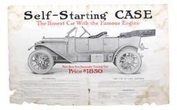 J. I. Case Race Car Sales Poster, dbl-sided litho for self-starting car