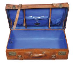 Travel Cases (2), leather w/expanding tops & straps, c.1900, both high qual