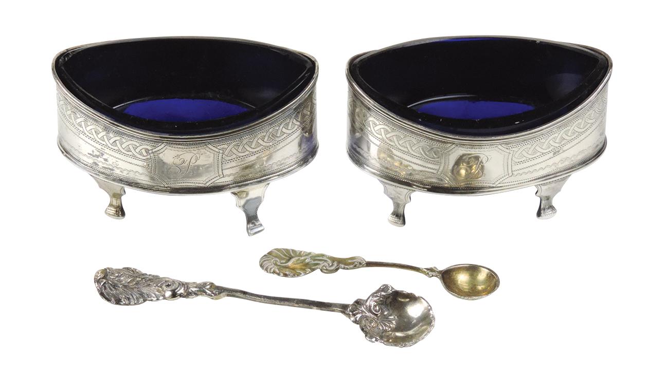 George III English Silver Salts (2), canoe form by Charles Gordon-London, 1