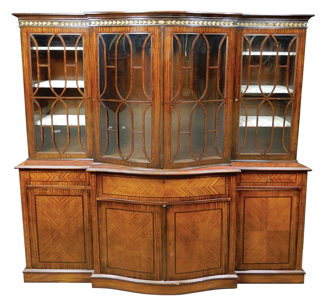 Furniture, china cabinet, French Louis XVI-style, 2-pc kingwood & mahogany,