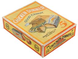 Candy Store Chicken Dinner Sign and Box (2), embossed litho on tin sign & c