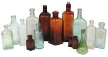 Apothecary Bottles (15), mold blown tonic, bitters & remedies, various colo