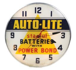 Automobilia, Auto-Lite Clock, lighted "Batteries w/Power Bond", mfgd by Tel