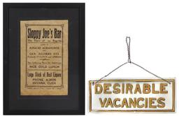 Vintage Signs (2), reverse-painted beveled glass hanger for "Desirable Vaca