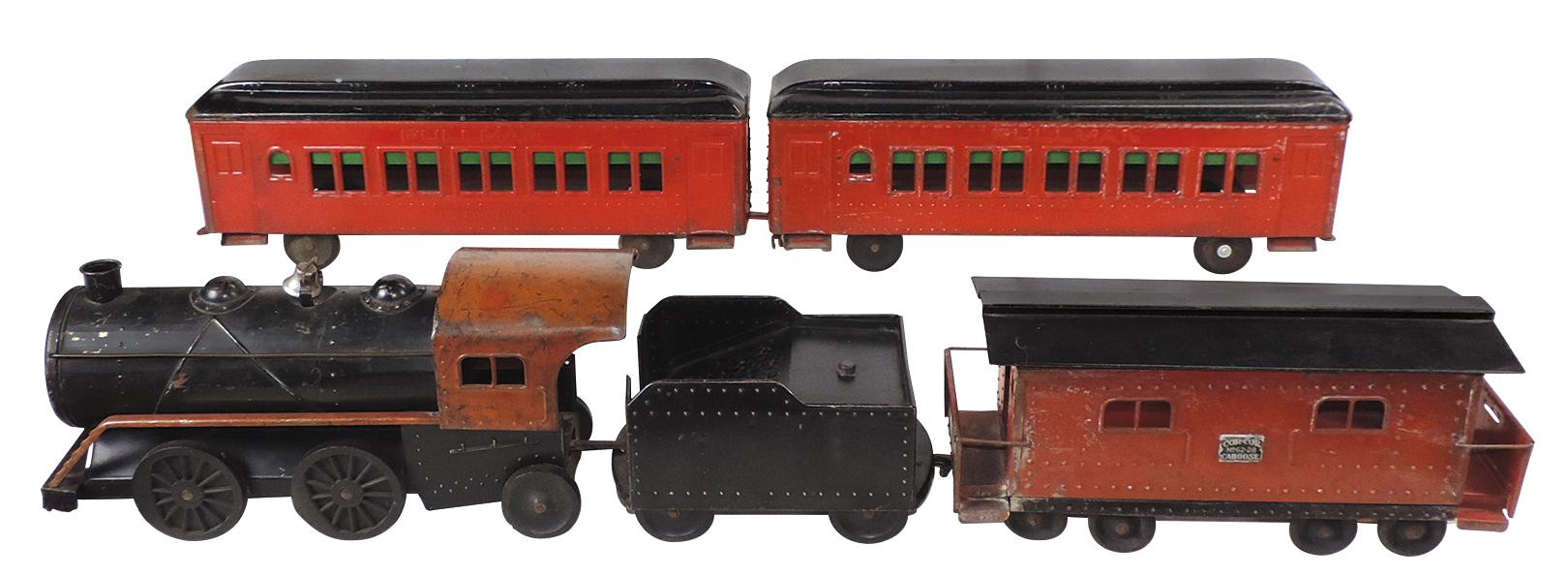 Toy Train, Cor-Cor engine, tender, 2 Pullmans & caboose #62-28, Cor-Cor Toy