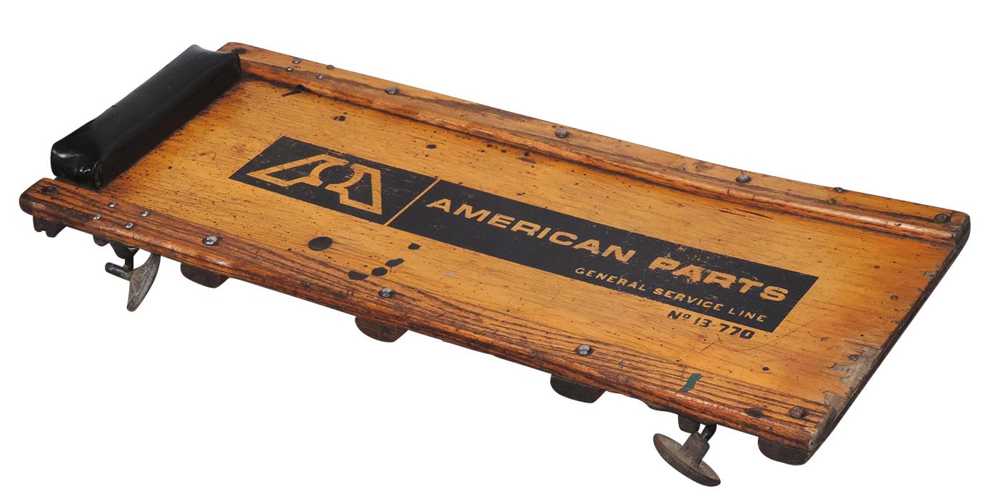 Automobilia Mechanic's Creeper, oak w/American Parts logo, Good+ cond, 15"H