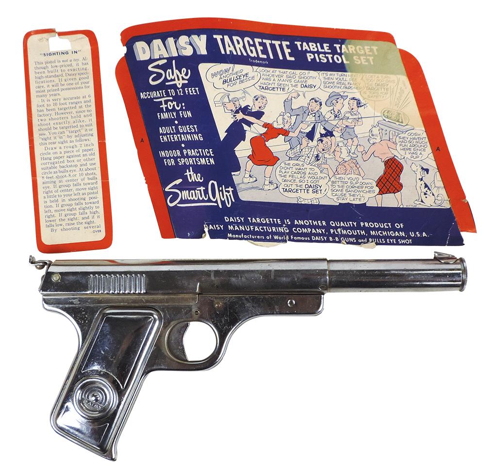 Toy Daisy Targette Set, No. 320 Targeteer bb pistol & table target w/tin of