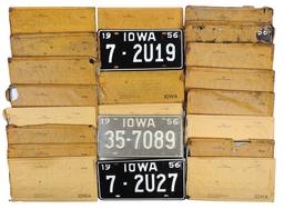 License Plates (19), all Iowa 1956, most singles, some sets, pressed steel,