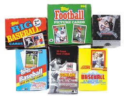 Baseball & Football Card Wax Boxes (6), 1990 Score, 1990 & 1992 Topps, 1992