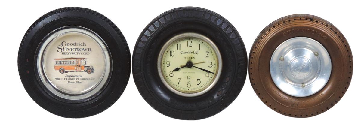 Automobilia Tire Advertising Trays (3), Goodrich w/electric clock insert, G