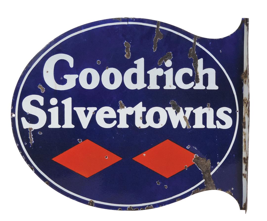 Automobilia Sign, Goodrich Tires DSP flange for Silvertowns, Good+ cond w/l